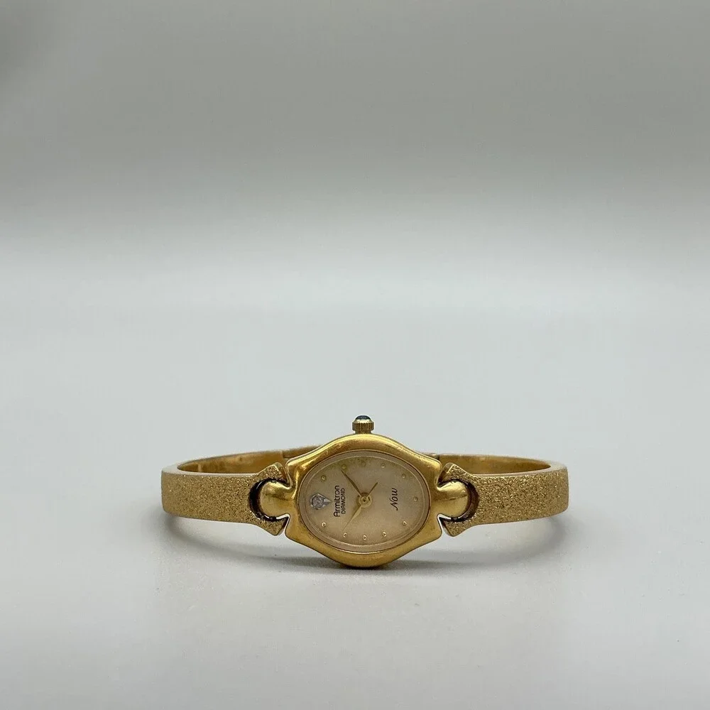 Armitron Diamond Now Womens Watch 17mm Oval Gold Tone Band New Battery 6.75
